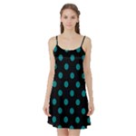 Polka Dots - Teal on Black Satin Night Slip