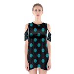Polka Dots - Teal on Black Women s Cutout Shoulder Dress