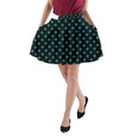Polka Dots - Teal on Black A-Line Pocket Skirt