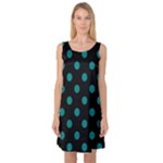 Polka Dots - Teal on Black Sleeveless Satin Nightdress