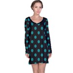 Polka Dots - Teal on Black Long Sleeve Nightdress