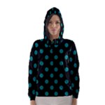 Polka Dots - Teal on Black Hooded Wind Breaker (Women)