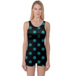 Polka Dots - Teal on Black One Piece Boyleg Swimsuit