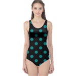 Polka Dots - Teal on Black One Piece Swimsuit