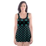 Polka Dots - Teal on Black Skater Dress Swimsuit