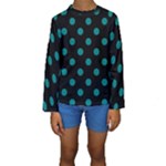 Polka Dots - Teal on Black Kid s Long Sleeve Swimwear