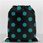 Polka Dots - Teal on Black Drawstring Bag (Small)