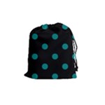Polka Dots - Teal on Black Drawstring Pouch (M)