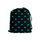 Polka Dots - Teal on Black Drawstring Pouch (L)