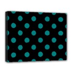 Polka Dots - Teal on Black Canvas 14  x 11  (Stretched)