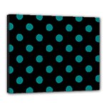 Polka Dots - Teal on Black Canvas 20  x 16  (Stretched)