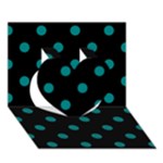 Polka Dots - Teal on Black Heart 3D Greeting Card (7x5)