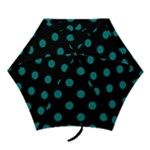 Polka Dots - Teal on Black Mini Umbrella