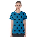 Polka Dots - Black on Cerulean Women s Cotton Tee