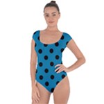 Polka Dots - Black on Cerulean Short Sleeve Leotard (Ladies)