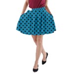 Polka Dots - Black on Cerulean A-Line Pocket Skirt