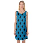 Polka Dots - Black on Cerulean Sleeveless Satin Nightdress