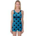 Polka Dots - Black on Cerulean One Piece Boyleg Swimsuit