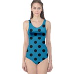 Polka Dots - Black on Cerulean One Piece Swimsuit