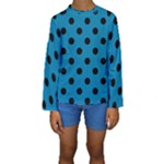 Polka Dots - Black on Cerulean Kid s Long Sleeve Swimwear