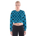 Polka Dots - Black on Cerulean Women s Cropped Sweatshirt