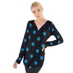 Polka Dots - Cerulean on Black Women s Tie Up Tee