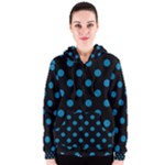 Polka Dots - Cerulean on Black Women s Zipper Hoodie