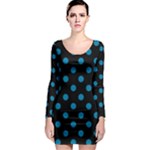 Polka Dots - Cerulean on Black Long Sleeve Bodycon Dress