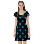 Polka Dots - Cerulean on Black Short Sleeve Skater Dress