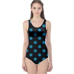 Polka Dots - Cerulean on Black One Piece Swimsuit