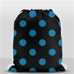 Polka Dots - Cerulean on Black Drawstring Bag (Small)