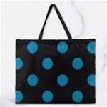 Polka Dots - Cerulean on Black Zipper Large Tote Bag