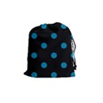 Polka Dots - Cerulean on Black Drawstring Pouch (M)
