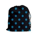 Polka Dots - Cerulean on Black Drawstring Pouch (XL)