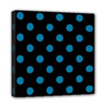 Polka Dots - Cerulean on Black Mini Canvas 8  x 8  (Stretched)