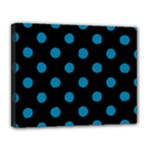 Polka Dots - Cerulean on Black Canvas 14  x 11  (Stretched)
