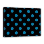 Polka Dots - Cerulean on Black Canvas 16  x 12  (Stretched)