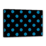 Polka Dots - Cerulean on Black Canvas 18  x 12  (Stretched)