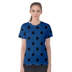 Polka Dots - Black on Dark Cerulean Women s Cotton Tee