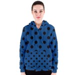 Polka Dots - Black on Dark Cerulean Women s Zipper Hoodie