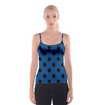 Polka Dots - Black on Dark Cerulean Spaghetti Strap Top