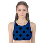Polka Dots - Black on Dark Cerulean Tank Bikini Top