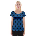 Polka Dots - Black on Dark Cerulean Women s Cap Sleeve Top