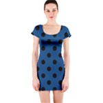 Polka Dots - Black on Dark Cerulean Short Sleeve Bodycon Dress