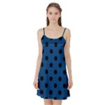 Polka Dots - Black on Dark Cerulean Satin Night Slip