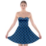 Polka Dots - Black on Dark Cerulean Strapless Bra Top Dress