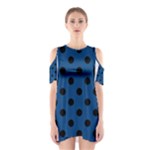 Polka Dots - Black on Dark Cerulean Women s Cutout Shoulder Dress