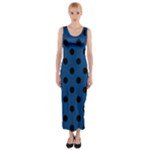Polka Dots - Black on Dark Cerulean Fitted Maxi Dress