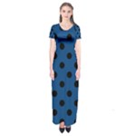Polka Dots - Black on Dark Cerulean Short Sleeve Maxi Dress