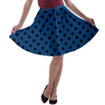 Polka Dots - Black on Dark Cerulean A-line Skater Skirt